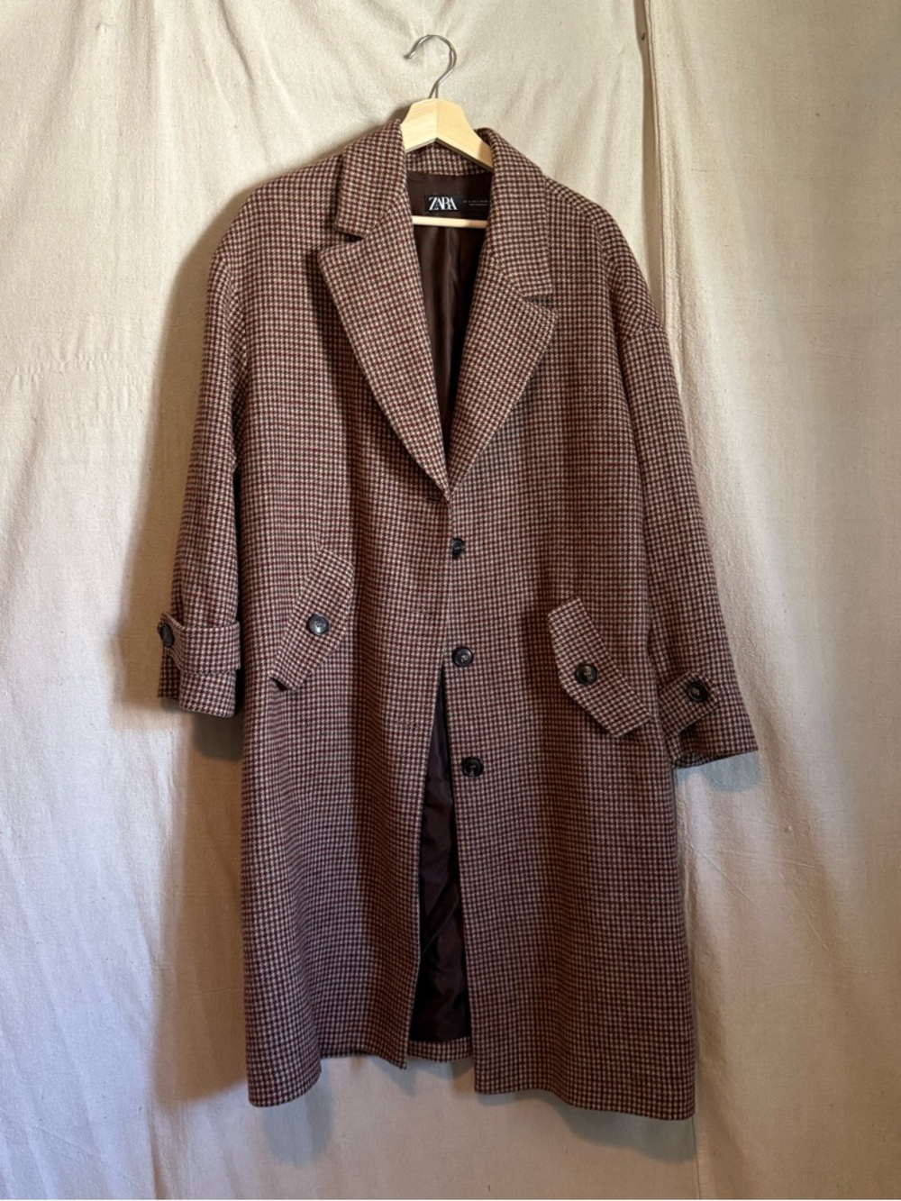 ZARA Brown Houndstooth Trench Coat